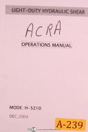 Acra-China-Acra China H-5210, Hydraulic Shear, Operations Manual Year (2004)-H-5210-01
